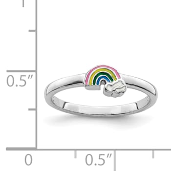 Rhodium Over Sterling Silver Multi-color Enameled Rainbow Children's Ring