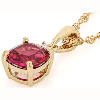 Lab-Created Red Beryl And White Lab-Created Moissanite Pendant Necklace
In 18K Gold Over Sterling Silver 1.73ctw
