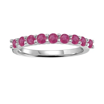 Round Ruby Sterling Silver Anniversary Style Stackable Band Ring, 0.90ctw