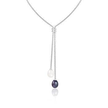 7-8mm White Black Cultured Freshwater Pearl Sterling Silver Necklace