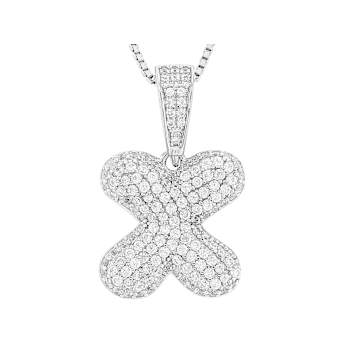 CZ Initial X Bubble Letter Pendant Necklace In Sterling Silver 1.77ctw