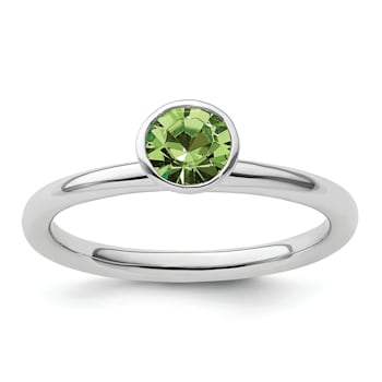 Sterling Silver Stackable Expressions High 5mm Green Crystal Ring