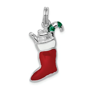 Rhodium Over Sterling Silver Enamel Stocking Charm