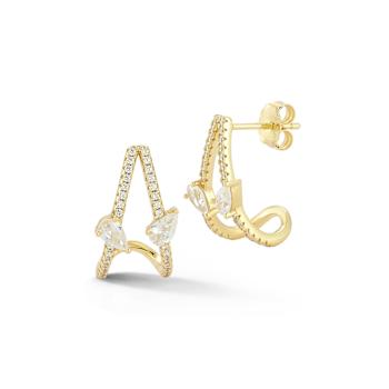 Rachel Zoe Pear-Shaped CZ J-Hoop Stud Earrings in 14K Gold Over Sterling Silver