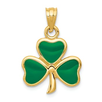 14K Yellow Gold Enameled 3 Leaf Clover Pendant