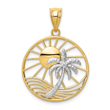 14K Two-tone Sun and Palm Tree Pendant