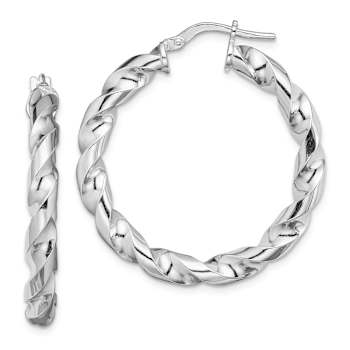 Rhodium Over Sterling Silver 4x25mmTwisted Hoop Earrings