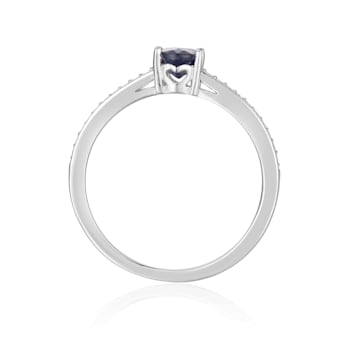 Blue Sapphire with Moissanite Accents Sterling Silver Ring, 0.95ctw