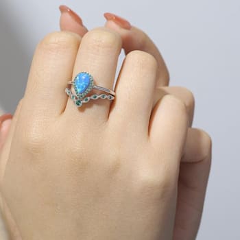 Lab Created Blue Opal and Green Nanocrystal Rhodium Over Sterling Silver
Stackable Ring and Band Set