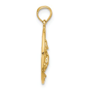 14k Yellow Gold Textured Double Dolphin Circle Pendant