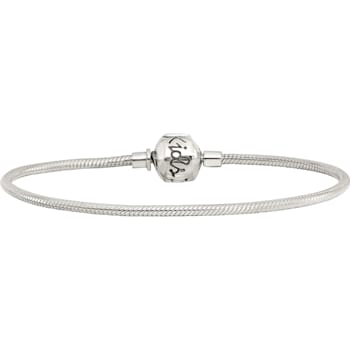 Sterling Silver Round Snake Chain Bracelet With Bead Clasp