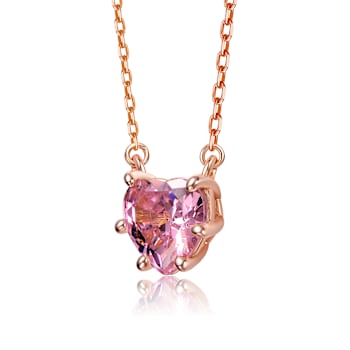 Heart-Shape Pink CZ Solitaire Necklace In 18K Rose Gold Over Brass
