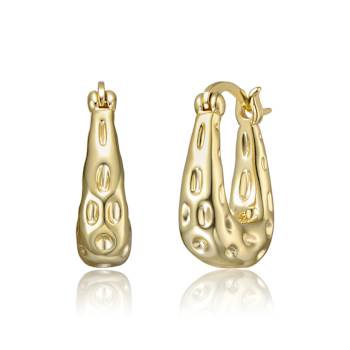 Openwork U-Shaped Oblong Hoop Earrings In 14K Gold Over Brass