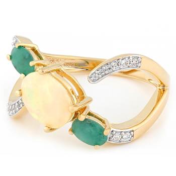 Opal, Emerald And White Zircon Ring In 18K Gold Over Sterling Silver 1.15ctw
