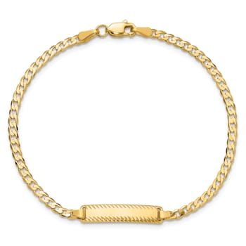 14k Yellow Gold Curb Link Diamond-Cut ID Bracelet