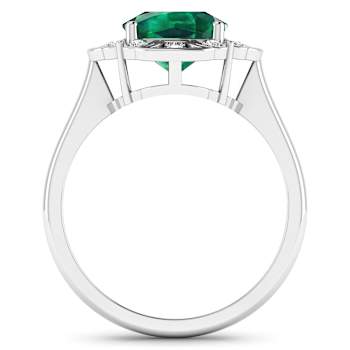 Green Emerald and White Diamond 14K White Gold Halo Ring 2.16 ctw