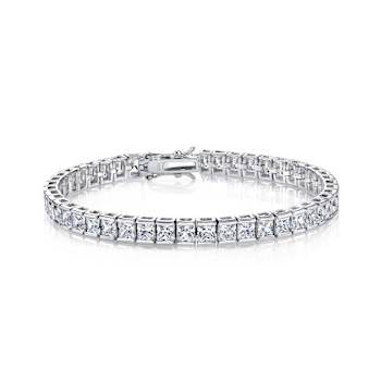 Square-Cut CZ Tennis Bracelet In Rhodium Over Brass