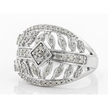 White Diamond Rhodium Over Sterling Silver Ring 0.55ctw