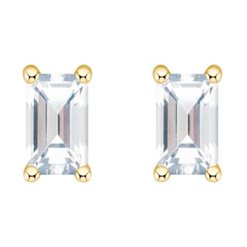 5x3mm Emerald Cut White Topaz 14k Yellow Gold Stud Earrings