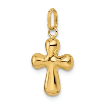 14k Yellow Gold 3D Polished Puffed Cross Pendant