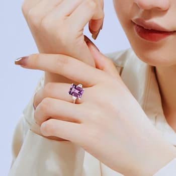 Amethyst with White Zircon Accents Rhodium Over Sterling Silver
Statement Ring, 5.96ctw