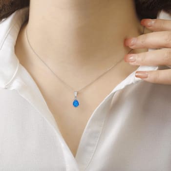Teardrop Shape Lab Created Blue Opal with Cubic Zirconia Accents Necklace