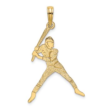 14k Yellow Gold Textured Baseball Batter Charm