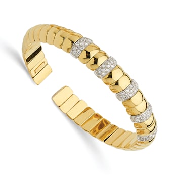 14K Yellow Gold Diamond Polished Cuff Bangle 0.85ctw