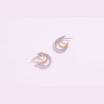 Rhodium Over Sterling Silver Two-Tone Triple Hoops