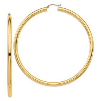 14k Yellow Gold 3 1/4" Polished Round Tube Hoop Earrings