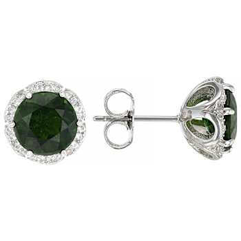 Chrome Diopside And Zircon Stud Earrings In Sterling Silver
