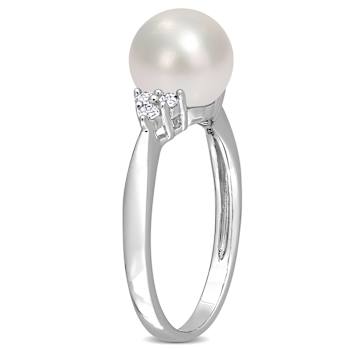 Freshwater Pearl And Diamond Statement Ring In Sterling Silver