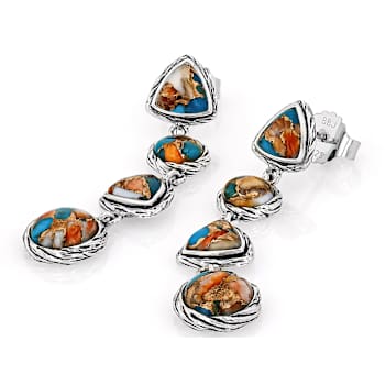 Spiny Oyster And Turquoise Oxidized Sterling Silver Dangle Earrings 6mm
8mm 6x6mm