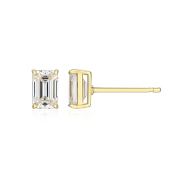 Emerald Cut Moissanite 14k Yellow Gold Over Silver Stud Earrings 1.16ctw DEW