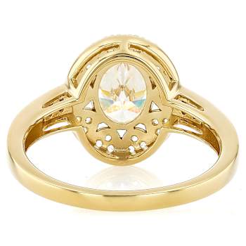 Diamond Simulant Oval, Champagne Diamond And White Zircon Ring In 18K
Gold Over Sterling Silver 2.87ctw
