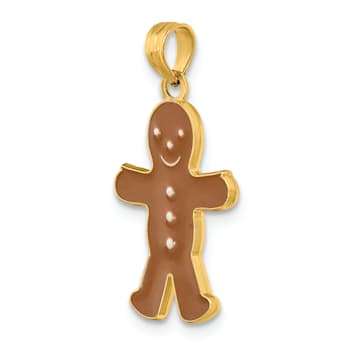 14K Yellow Gold Enameled Gingerbread Man Charm Pendant