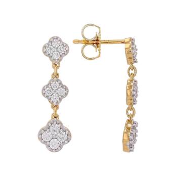 Round CZ Clover Drop Earrings In 18K Gold Over Sterling Silver