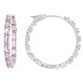 Pink CZ Inside-Out Hoop Earrings In Rhodium Over Brass 8.32ctw