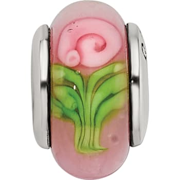 Sterling Silver Pink Hand-blown Glass Bead