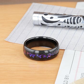 COSMIC Black Tungsten Ring with Crushed Alexandrite and Dark Blue and
Purple Crushed Goldstone 8mm