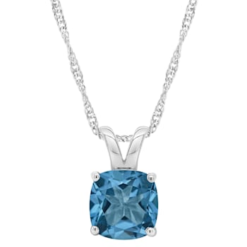 8mm Cushion London Blue Topaz Rhodium Over Sterling Silver Pendant With Chain