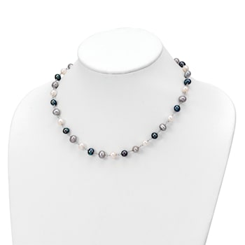 Rhodium Over Sterling Silver Multi-color Freshwater Pearl
Necklace/Bracelet/Earring Set