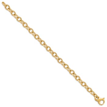 14k Yellow Gold 7.8mm Hand-polished and Textured Fancy Link Bracelet