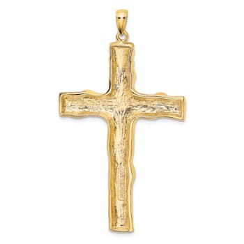14K Yellow Gold Large Tree Textured Cross Pendant