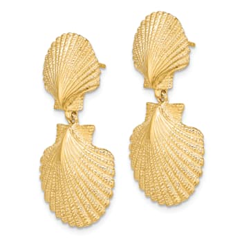 14K Yellow Gold Textured Double Scallop Dangle Earrings
