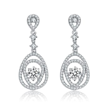 CZ Double Pear Drop Earrings In Sterling Silver