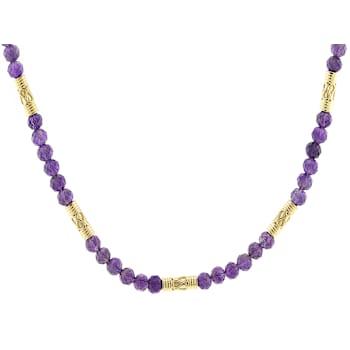 Amethyst Beaded Station Necklace In 18K Gold Over Sterling Silver 0.36ctw
