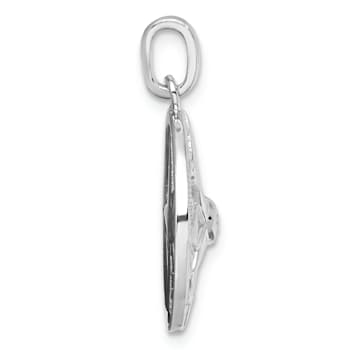Rhodium Over Sterling Silver Cubic Zirconia Compass Pendant