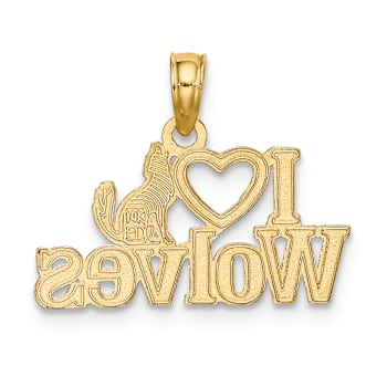 14k Yellow Gold I Love (Heart) Wolves Charm