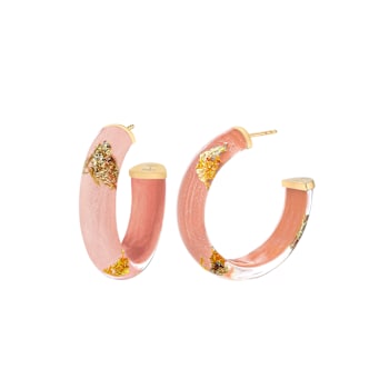 14K Yellow Gold Over Sterling Silver Small Gold Leaf Acrylic Hoops in
Rose Gold Color